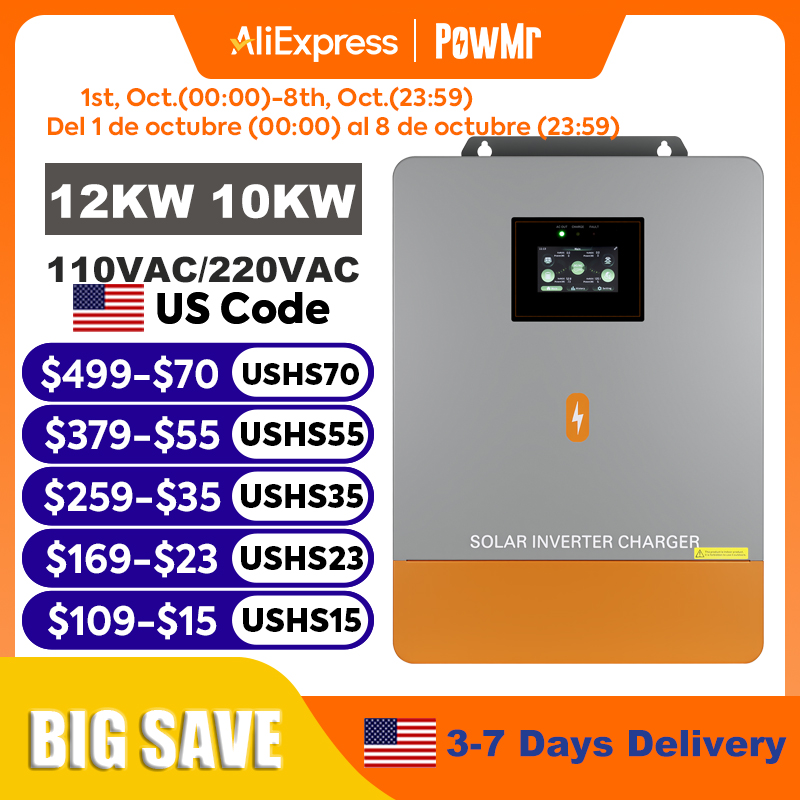 Inversor PowMr de 12KW 10KW de - Split Phase Inverter 10Kw 110V 220V reseña y precio